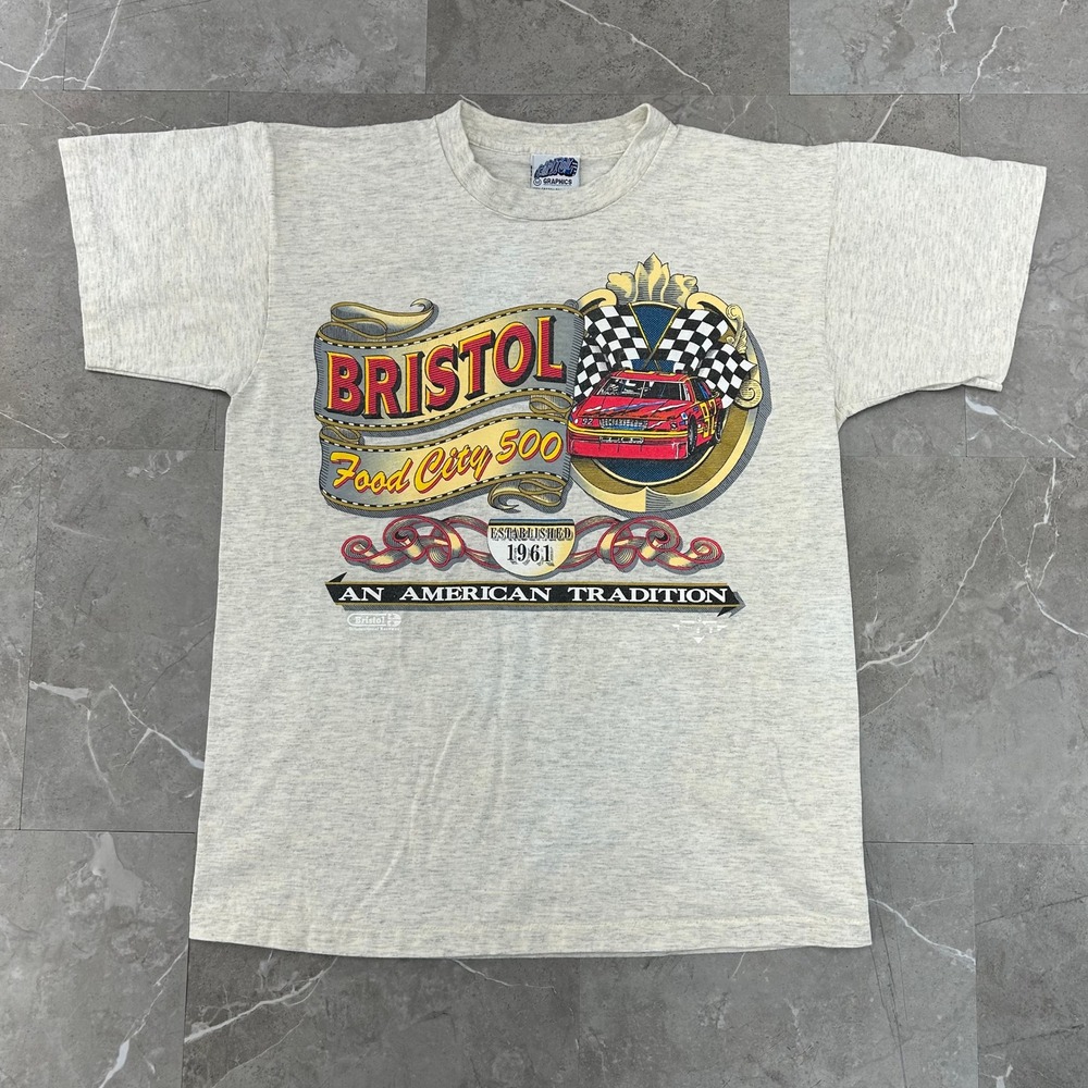 90s Vintage Nascar Bristol Graphic Tee Mens Medium Food City 500 Short Sleeve